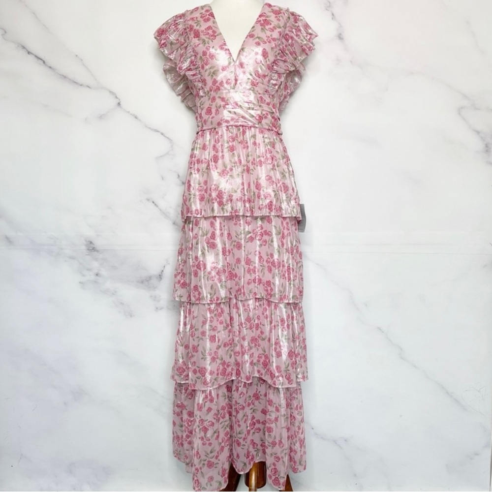 Saylor Dresses Saylor Stefania Metallic Floral Tiered Maxi Dress